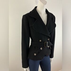 TRISTAN & ISEUT Made in Canada  100% wool double breasted  belted blazer